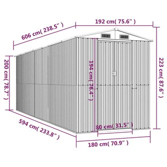 Tuinschuur 192x606x223 cm gegalvaniseerd staal lichtbruin 8