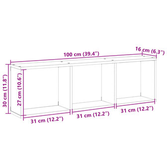 Wandkast 100x16x30 cm bewerkt hout wit 9