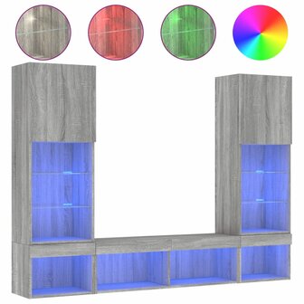 5-delige Tv-wandmeubelset met LED grijs sonoma eikenkleurig 2