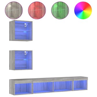 5-delige Tv-wandmeubelset met LED grijs sonoma eikenkleurig 2