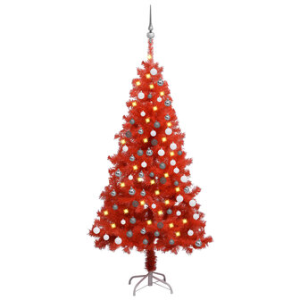 Kunstkerstboom met verlichting en kerstballen 150 cm PVC rood 1