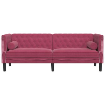 Driezitsbank Chesterfield-stijl met bolsters fluweel wijnrood 4