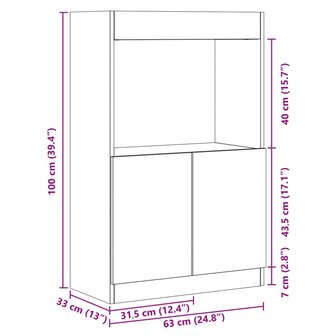 Hoge kast 63x33x100 cm bewerkt hout zwart 12