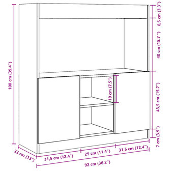 Hoge kast 92x33x100 cm bewerkt hout wit 12