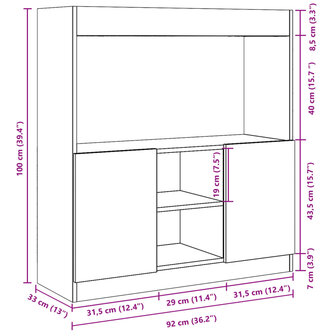 Hoge kast 92x33x100 cm bewerkt hout betongrijs 12