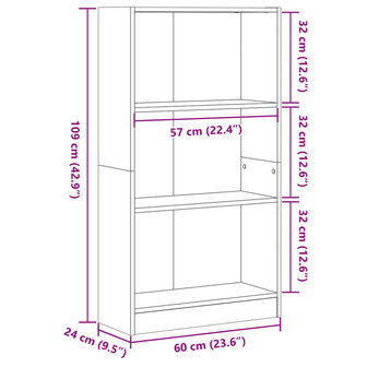 Boekenkast 60x24x109 cm bewerkt hout artisanaal eikenkleurig 9