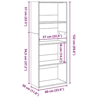 Boekenkast 60x30x152 cm bewerkt hout wit 9