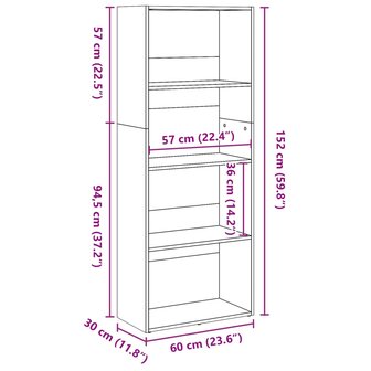 Boekenkast 60x30x152 cm bewerkt hout artisanaal eikenkleurig 9