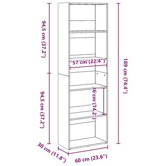 Boekenkast 60x30x189 cm bewerkt hout wit 9