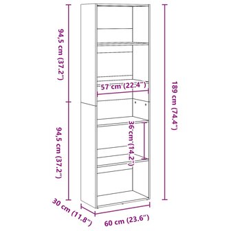 Boekenkast 60x30x189 cm bewerkt hout sonoma eikenkleurig 9