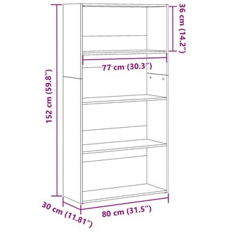 Boekenkast 80x30x152 cm bewerkt hout oud houtkleurig 9