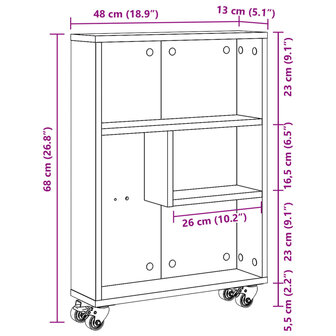 Opbergtrolley smal 48x13x68 cm bewerkt hout zwart 10