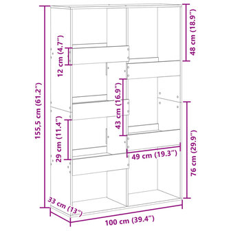 Boekenkast 100x33x155,5 cm bewerkt hout artisanaal eikenkleurig 9