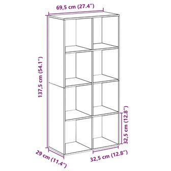 Kamerscherm / boekenkast 69,5x29x137,5 cm hout grijs sonoma eik 11