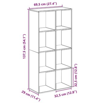 Kamerscherm / boekenkast 69,5x29x137,5 cm hout artisanaal eiken 11