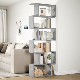 Kamerscherm / boekenkast 6-laags 70x24x193 cm hout betongrijs 4