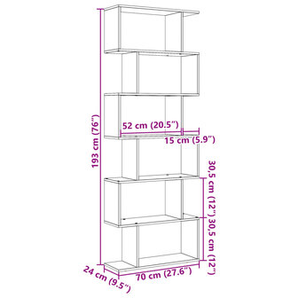 Kamerscherm / boekenkast 6-laags 70x24x193 cm hout oud hout 11