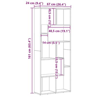 Boekenkast 67x24x161 cm bewerkt hout oud houtkleurig 11