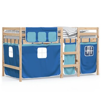 Kinderhoogslaper met gordijnen 90x190 cm grenenhout blauw 2