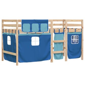 Kinderhoogslaper met gordijnen 90x190 cm grenenhout blauw 3