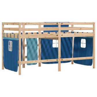 Kinderhoogslaper met gordijnen 90x190 cm grenenhout blauw 6