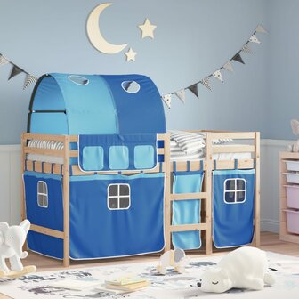 Kinderhoogslaper met tunnel 90x190 cm massief grenenhout blauw 1