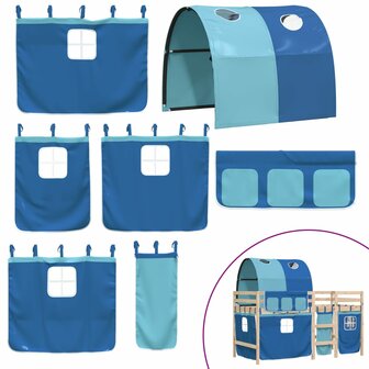 Kinderhoogslaper met tunnel 90x190 cm massief grenenhout blauw 7