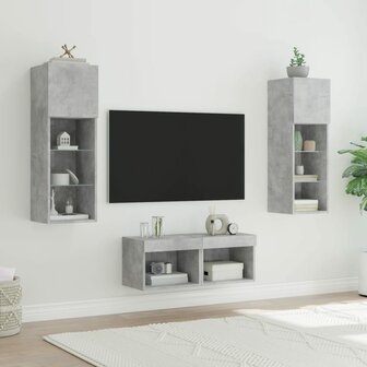 4-delige tv-wandmeubelset met LED-verlichting betongrijs 4