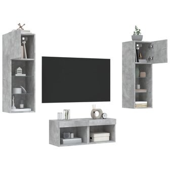 4-delige tv-wandmeubelset met LED-verlichting betongrijs 5