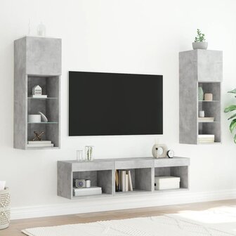 5-delige Tv-wandmeubelset met LED bewerkt hout betongrijs 3