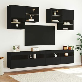 6-delige Tv-wandmeubelset met LED-verlichting zwart 4