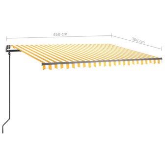 Luifel handmatig uittrekbaar met LED 4,5x3 m geel en wit 11