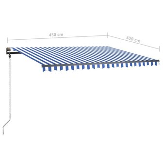 Luifel vrijstaand handmatig uittrekbaar 450x300 cm blauw en wit 11