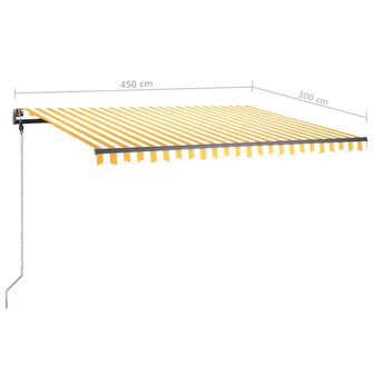 Luifel vrijstaand handmatig uittrekbaar 450x300 cm geel en wit 12