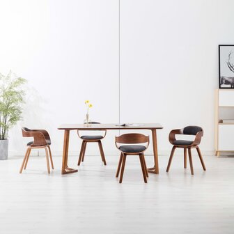  Eetkamerstoelen 4 st stof en gebogen hout donkergrijs 1