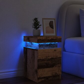 Nachtkastje met LED 35x39x55 cm bewerkt hout oud houtkleurig 1