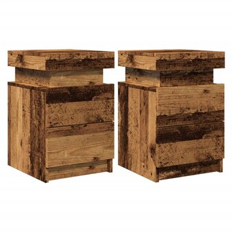 Nachtkastjes 2 st met LED 35x39x55 cm hout oud houtkleurig 3