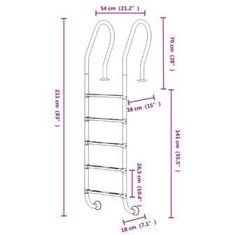 Zwembadladder 54x38x211 cm 304 roestvrij staal 6