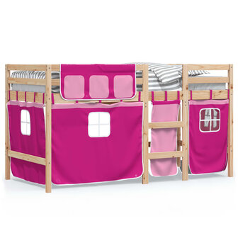 Kinderhoogslaper met gordijnen 90x190 cm grenenhout roze 2