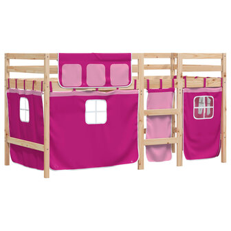 Kinderhoogslaper met gordijnen 90x190 cm grenenhout roze 3