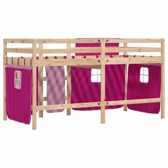 Kinderhoogslaper met gordijnen 90x190 cm grenenhout roze 6