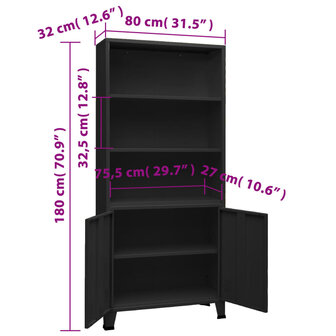 Boekenkast industrieel 80x32x180 cm staal zwart 8