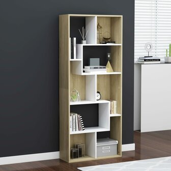 801882 Boekenkast Wit en Sonoma Eik 67x24x161 cm Bewerkt Hout 1