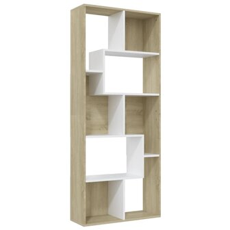 801882 Boekenkast Wit en Sonoma Eik 67x24x161 cm Bewerkt Hout 2