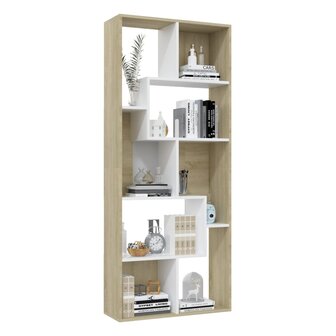 801882 Boekenkast Wit en Sonoma Eik 67x24x161 cm Bewerkt Hout 4