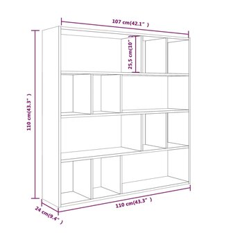 Boekenkast 110x24x110 cm bewerkt hout bruin eikenkleur 7