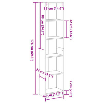 Boekenkast 40x24x176 cm bewerkt hout wit 9