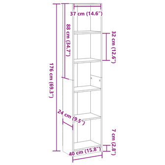 Boekenkast 40x24x176 cm bewerkt hout gerookt eikenkleurig 9