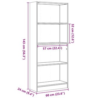 Boekenkast 60x24x143 cm bewerkt hout zwart 9