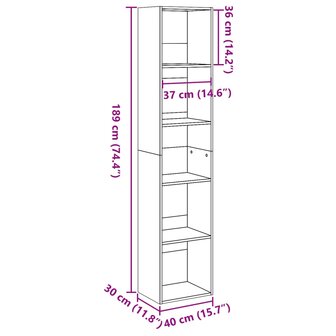 Boekenkast 40x30x189 cm bewerkt hout wit 9